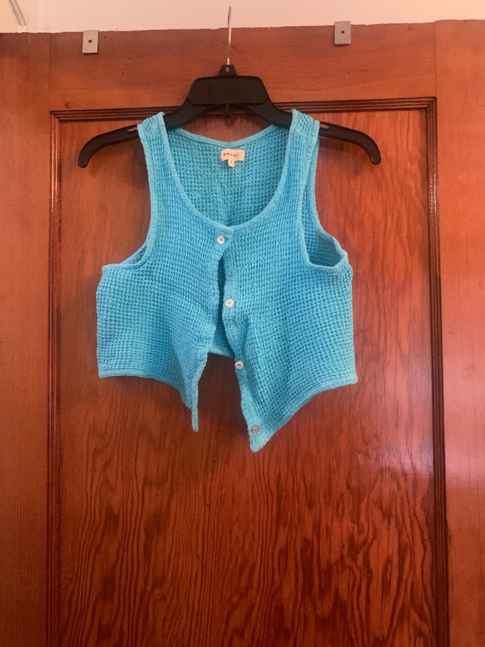 DONNI. Cotton Cropped Waffle Knit Vest Top in Aruba Size Small - Picture 2 of 6